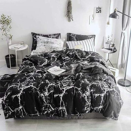 Pureant Black Marble Comforter Sets Full Black and White Marble Bedding Comforters Cotton Women Men Modern Aesthetic Black Quilt Comforter Set Full Size Abstract Black Marble Blankets Full Bedding