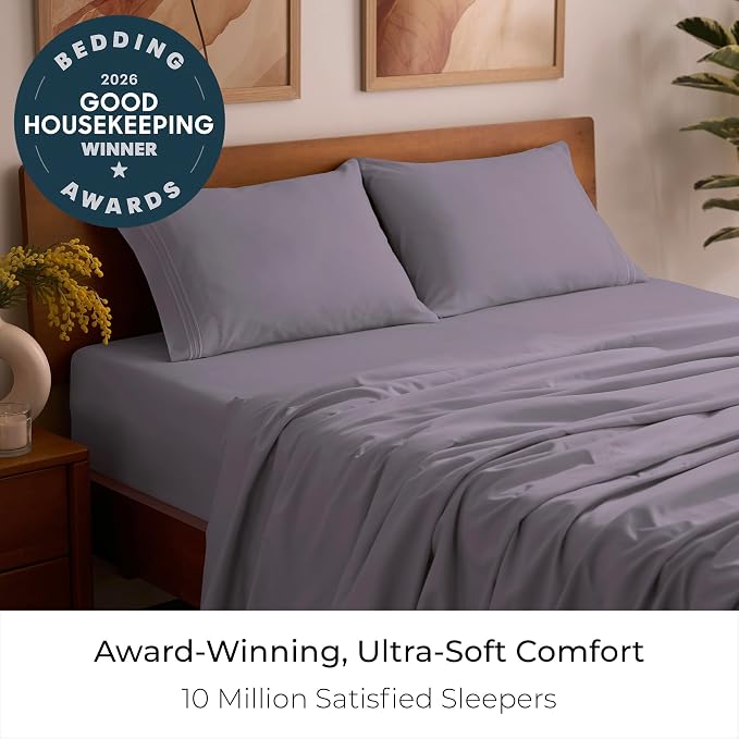 Mellanni Full Sheets Set - 4 PC Iconic Collection Bedding - Hotel Luxury, Extra Soft, Cooling Bed Sheets - Wrinkle, Fade, Stain Resistant (Full, Hazy Lilac)
