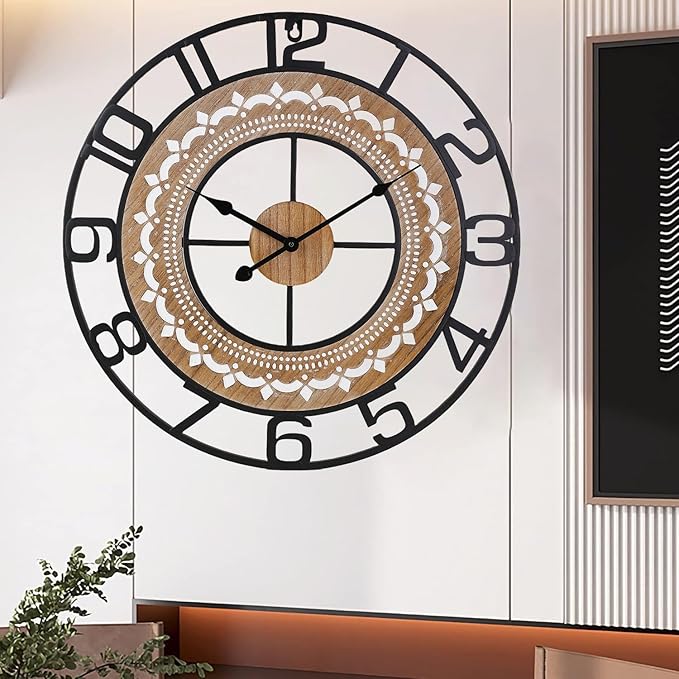 Wall Clocks for Living Room, Bohemian Pattern Clock Silent,Non Ticking,Battery Operated Oversized Vintage Round Modern Clock for Bedroom,Farmhouse,Office Wall Decor-20 Inch