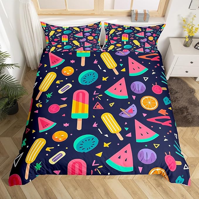 80s 90S Fashion Style Bedding Set Queen Size,Retro Memphis Style Pattern with Geometrical Shapes Duvet Cover for Kids Child,Funky Hipster Old Fashioned Comforter Cover Geometric Bedroom Decor