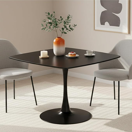 Square Dining Table,42.1" Tulip Table with Metal Pedestal,15-Minute Quick Assembly,Mid Century Modern Leisure Table for Kitchen Small Places Cafe (Black)