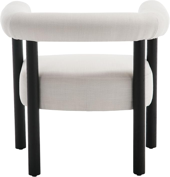 Barrel Accent Chair, Linen Upholstered Armchair, Mid-Century Modern Accent Chair with Curved Backrest and Wood Legs for Living Room, Bedroom, Office, Beige