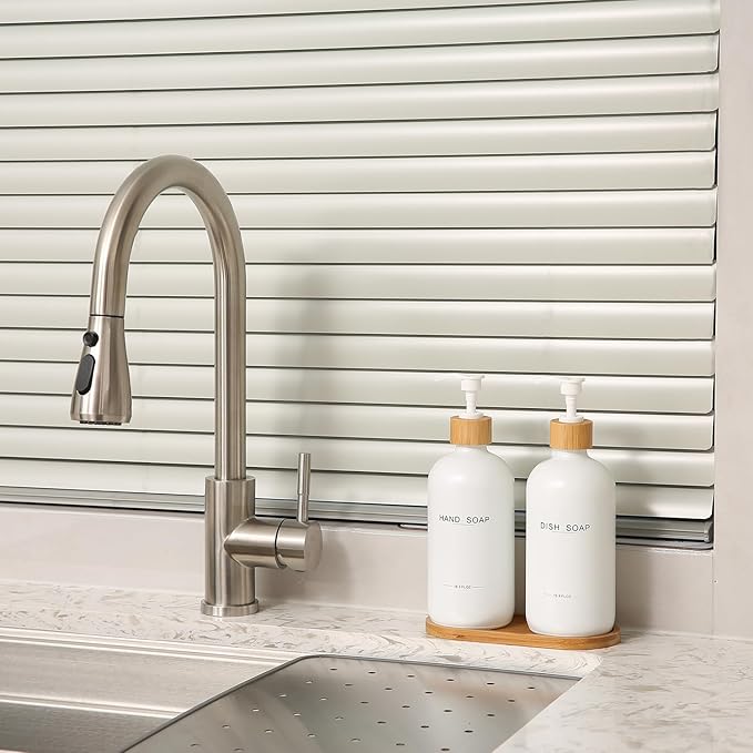 Kitchen Soap Dispenser Set, Hand and Dish Soap Dispenser for Kitchen Sink (White)