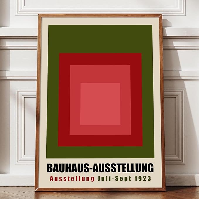 Green Bauhaus Wall Art Color Block Artwork Abstract Geometric Prints Boho Geometric Wall Art Bauhaus Exhibition 1923 Poster Mid Century Modern Painting Red and Green Picture Gallery 16x24in Unframed