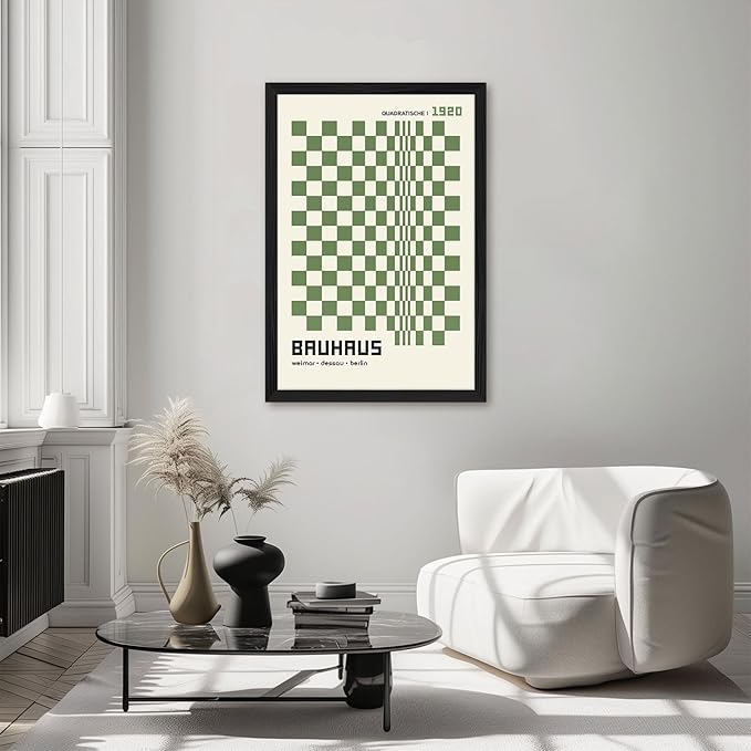 Bauhaus Geometric Poster Canvas Art Print Minimalist Aesthetic Wall Art Painting Pictures Wall Decor Elegant Home Decor for Living Room Bedroom Office (Black Framed,8L" x 12W")