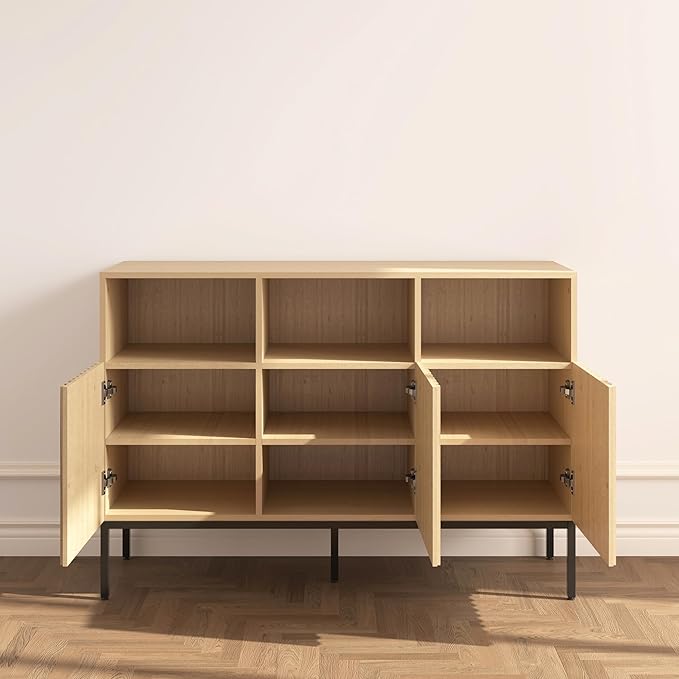 Set of 2 Oxford Fluted Storage Cabinet, Sideboard Buffet Credenza with Doors, Accent Console for Living Dining Room, Entryway