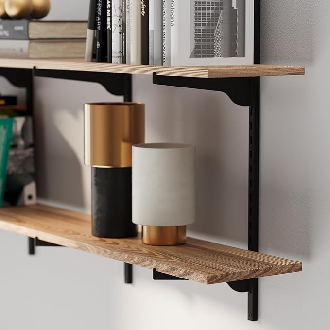 Wallniture Turin 60 Inch Long Adjustable Wall Shelf, Hanging Shelves for Wall, 8" Deep Black Floating Shelves, Living Room Shelf Decor, Office Wall Shelves, Kitchen Storage Shelves, Tier Shelf