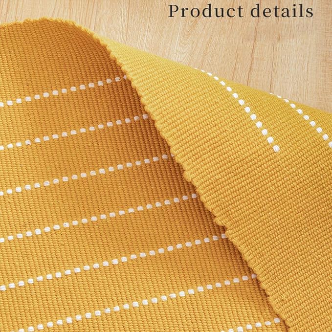 Bohemian Geometric Mustard Area Rug, 2'x3' Yellow, Machine Washable, Non-Slip, Low Pile, Hand Woven Cotton