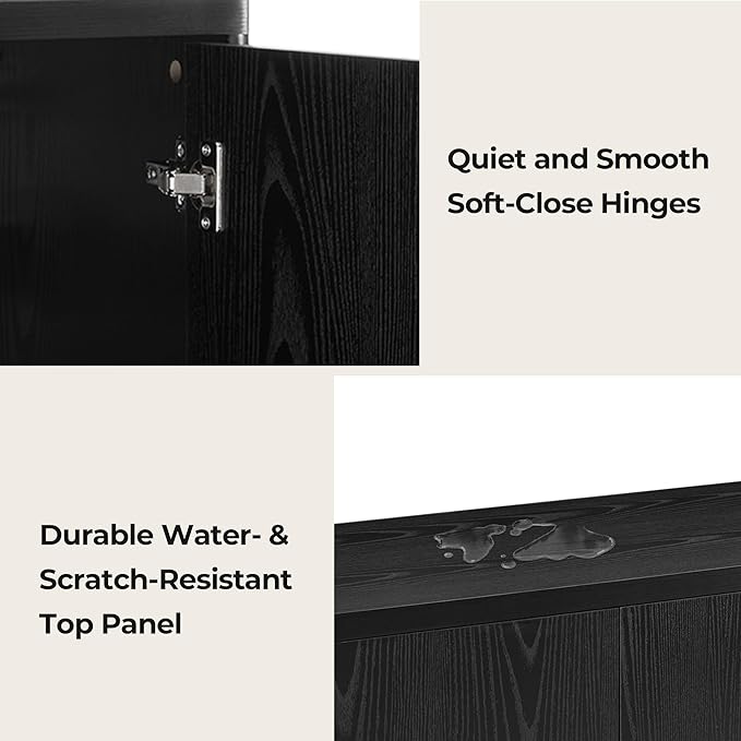 CHITA Sideboard Buffet Cabinet with Storage, Small Storage Cabinet with Doors and Shelves for Living Room Accent, Bar, Kitchen, Set of 2, Black