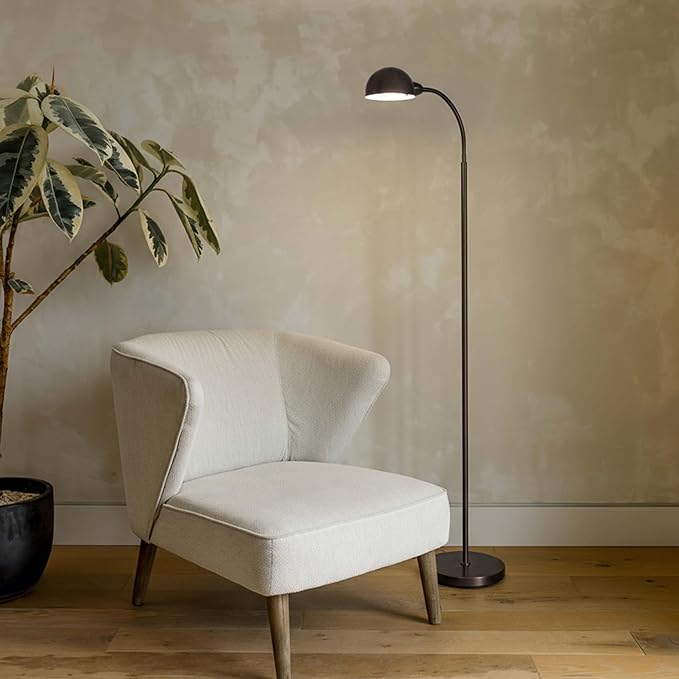 Brightech Regent LED Floor Lamp, Free Standing Corner Pole Light with Adjustable Gooseneck, Tall Bright Skinny Pharmacy Lamp for Office Desk, Living Room Sofa or Chair - Bronze
