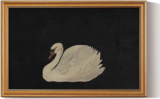 HUARCEY Gold Framed Vintage Wall Art for Living Room, Grace Swan Art Painting Pictures Rustic Animal Bathroom Prints Farmhouse Wall Decor Canvas Swan Shelf Decor for Kitchen Bedroom (Zwaan 16"x24")