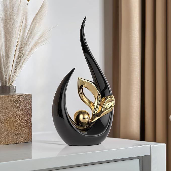 Black Gold Home Decor Accent,Abstract Ceramic Statue and Sculptures for Living Room,Mid Century Modern Decor for Desktop Bookshelf tv Stand Fireplace Coffee Table Centerpieces Decorations