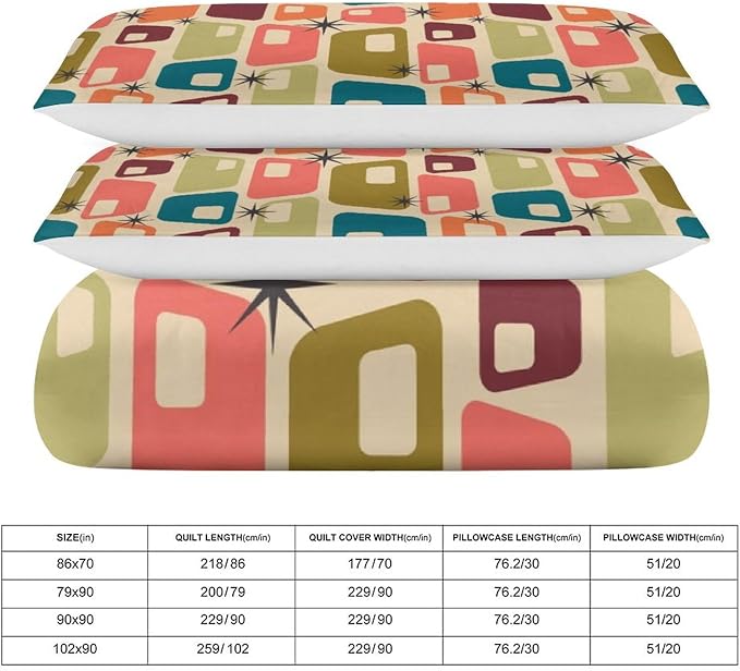 Modern Mid Century Duvet Cover Queen Retro Atomic Bedding Set, Rainbow Grid Comforter Cover Vintage Fifties 1950s Bed Set，Abstract Art Bedding 3 Piece (1 Duvet Cover 102"x90" + 2 Pillow Sham 20"x30")