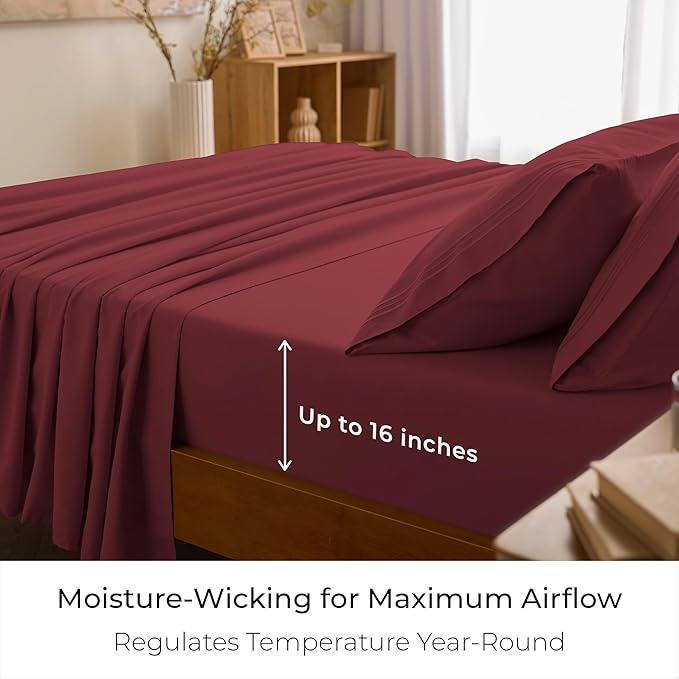 Mellanni Twin Sheets Set - 3 PC Iconic Collection Bedding - Hotel Luxury, Extra Soft, Cooling Bed Sheets - Wrinkle, Fade, Stain Resistant (Twin, Brick Red)