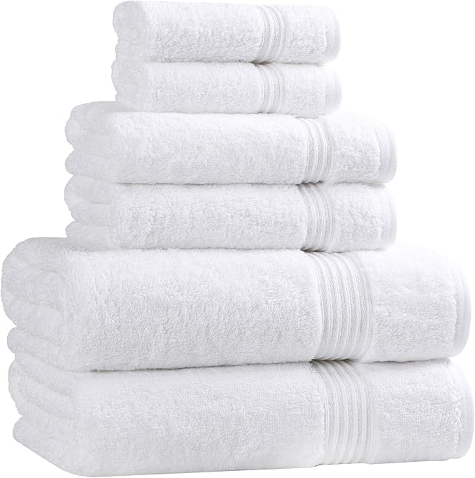 Superior Heritage Egyptian Cotton 6 Piece Towel Set, Heavyweight Towels for Bathroom, Guest Bath, Luxury Home Decor, Plush Absorbent Essentials, Includes 2 Bath, 2 Hand, 2 Face Towels, White