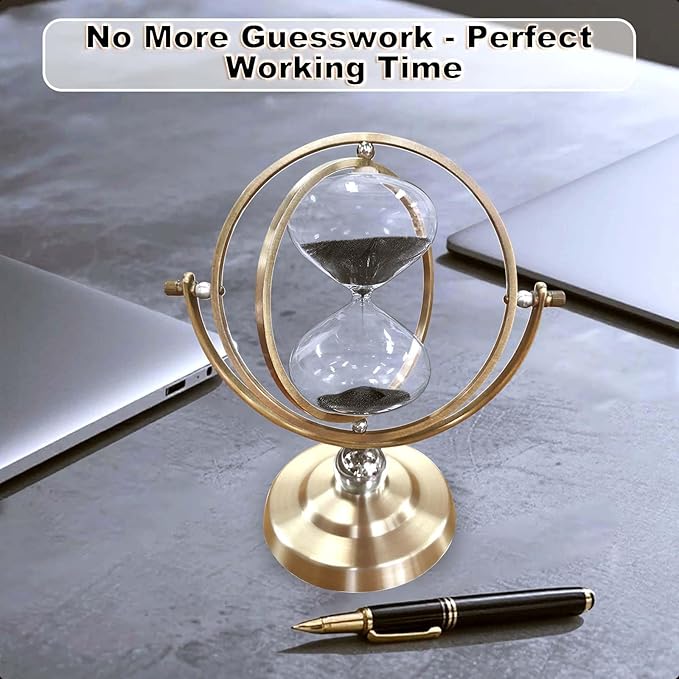Brass Hourglass 15 Minute, 720° Rotating Vintage Metal Sand Timer, Large Black Sand Watch 15 Min, Unique Glass Sand Clock for Gifts, Wedding, Home, Desk, Office Decoration