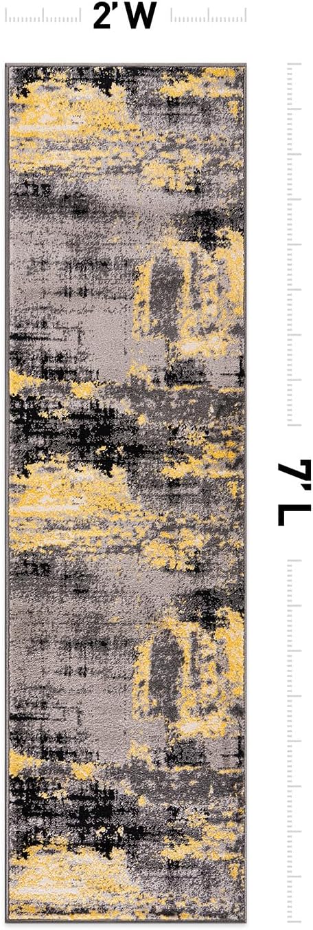 Rugshop Modern Abstract Design Non Shedding Soft Ideal for Living Room,Bedroom,Kitchen Runner Rug 2' x 7' Yellow