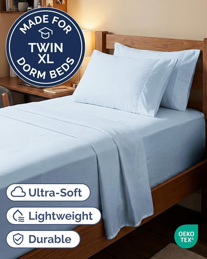 Extra Deep Twin XL Sheet Set - 4 Piece College Dorm Bed Sheets Set with Extra Deep Pockets - Ultra-Soft, Comfy & Breathable Bedding for Women, Men, Kids & Teens - Wrinkle & Fade Resistant - Sky Blue