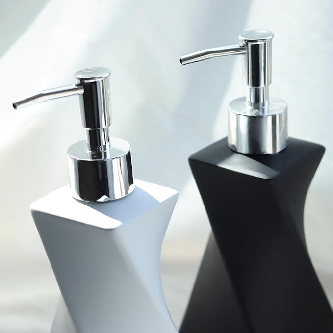 Modern Black Hand Soap Dispenser for Bathroom Countertop, Dish Soap Dispenser for Kitchen Sink, Contemporary Art Style, Matte Finish, 8.5oz (Pebble Black)