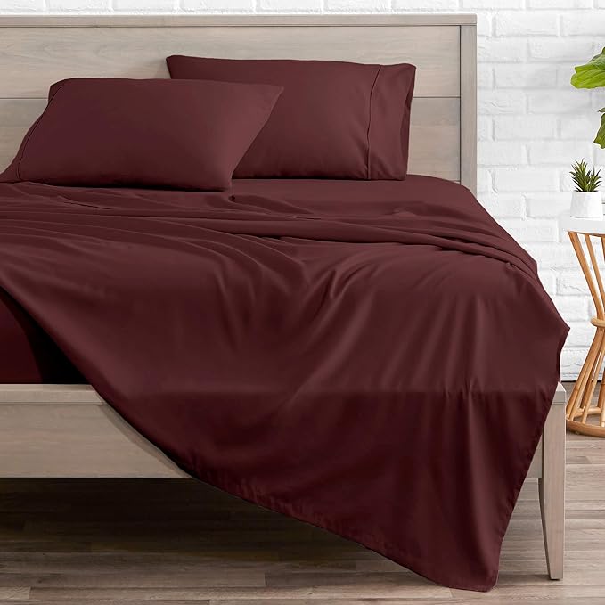 Bare Home Queen Sheet Set - 1800 Ultra-Soft Microfiber Queen Bed Sheets - Double Brushed - Deep Pockets - Easy Fit - 4 Piece Set - Bedding Sheets & Pillowcases (Queen, Burgundy)