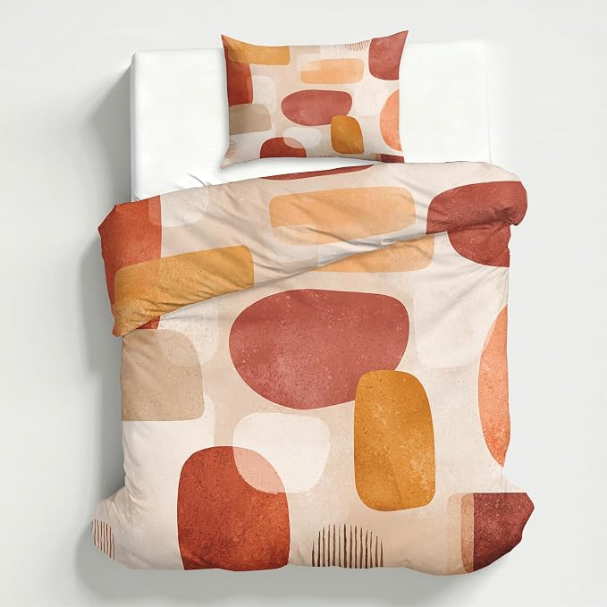 Boho Duvet Cover King Size, Mid Century Bedding Set 3 pcs with 2 Pillow Covers, Modern Abstract Bedroom Decor, Soft Microfiber Reversible, Zipper & Ties KJJT 109