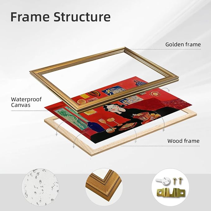 Gold Framed Modern Abstract Woman Wall Art Vintage Mid Century Home Lady Red Poster Colorful Expressionist Feminist Girl Canvas Painting Print Gallery Bedroom Wall Decor 8x10inch
