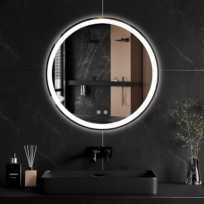 NEWBULIG 24 Inch Round LED Bathroom Wall Mirrors with Lights, Light up Vanity Bathroom Mirror for Over Sink, Anti-Fog and Dimmable, Front Light and Backlit, Memory Function, Shatter-Proof, White