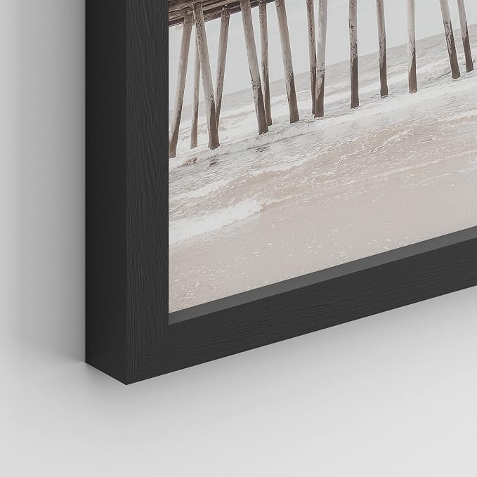 SIGNWIN Framed White Minimalist California Ocean Beach Seashore Pier Wall Art, Set of 4 Landscape Colorful Wall Decor Prints, Nature Wilderness Wall Décor for Living Room, Bedroom - 12"x16" Black