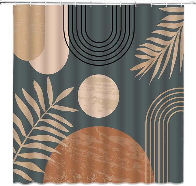 Mid Century Modern Shower Curtain Boho Grey Abstract Retro Aesthetic Fabric for Bathroom Decor Bathtub with Hooks (67" WX70 H)