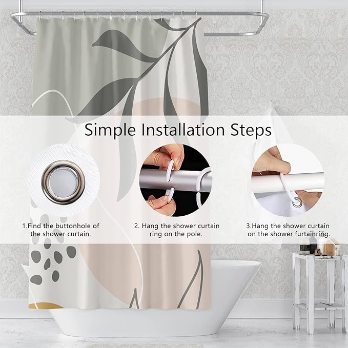 Light Green Eucalyptus Leaves Bathroom Shower Curtain Spring Nature Leaf Abstract Pattern Bath Curtain Waterproof Fabric Modern Elegant Home Decorative Shower Curtain with Hooks, 36x72 Inch