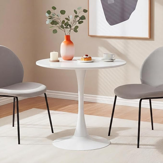 24 Inch Round Dining Table,Mid-Century Tulip Table with Metal Pedestal Base,Modern Leisure Table for Small Space Kitchen Dining Room,Easy Assembly,White