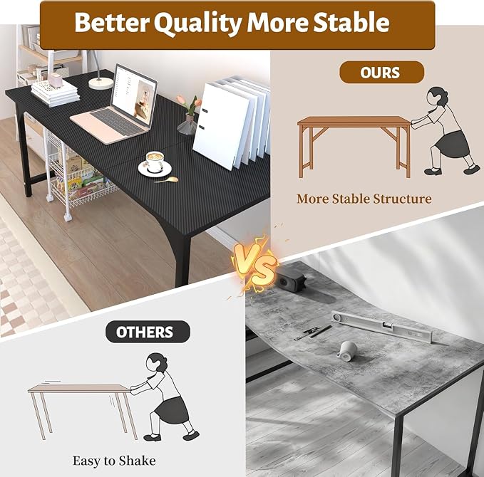 Computer Desk, 55 Inch Home Office Desks, Office Desk for Gaming Writing Study Work, Study Table with Large Legroom, Computer Desk with Metal Frame, Modern Simple Home Office Desk for Bedroom