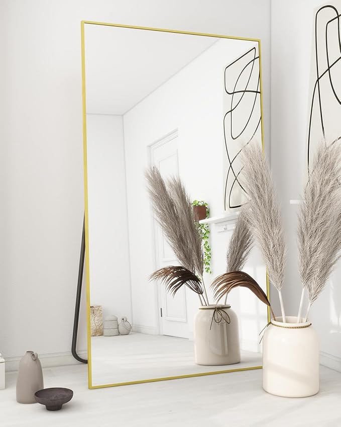 Koonmi 78"x35" Floor Mirror Full Length, Bedroom Floor Body Mirror with Stand, Large Gold Mirror, Leaning, Standing or Hanging Horizontally/Vertically
