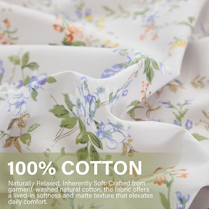 Green Floral Duvet Cover Queen Size 100% Cotton Botanical Coquette Bedding Sets with Zipper Closure 3 Pieces Soft & Breathable Reversible Comforter Cover