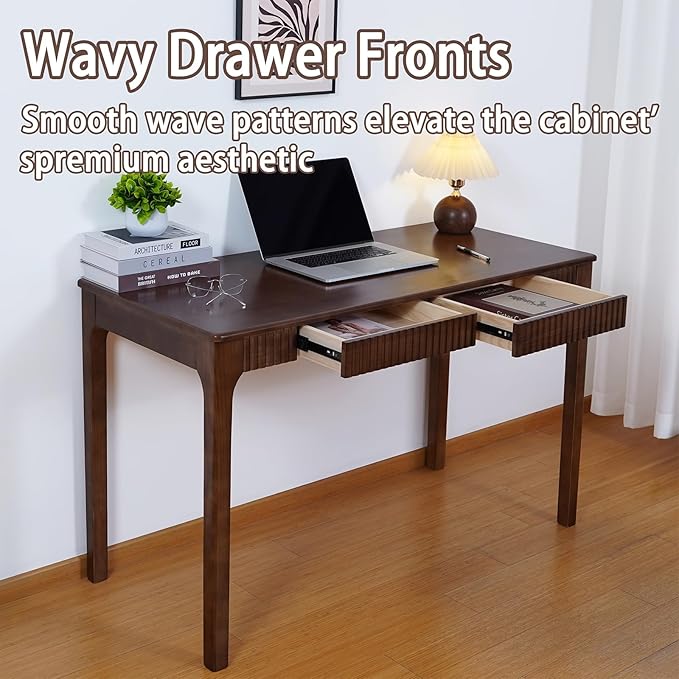 Solid Wood Desk with Drawer, Small Writing Desk for Small Spaces,Gaming Study Home Office Workbench woodenDesks for Work, 47 inch Wooden Computer Desk for Bedroom Walnut Color