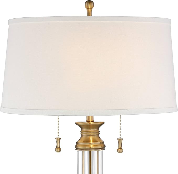 Vienna Full Spectrum Rolland Traditional Table Lamp 30" Tall Antique Brass Crystal Column Off White Tapered Drum Shade Decor for Living Room Bedroom House Bedside Nightstand Home Office Entryway