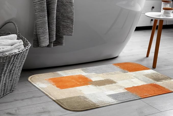 Britimes Bath Mat for Bathroom No Slip Orange Gray Abstract Graffiti Geometric Cover Floor Rug Carpets Floor Mat Bathroom Decorations 18x30 inches for Kitchen Bedroom