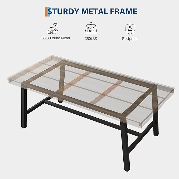 GarveeHome Industrial Dining Table for 4-6 People, 63" Long Wooden Kitchen Table with Sturdy Metal Frame & Rustic Pear Finish, Seats 4 Rectangular Counter for Dinner, Kitchen, Dining Room-Rustic Pear
