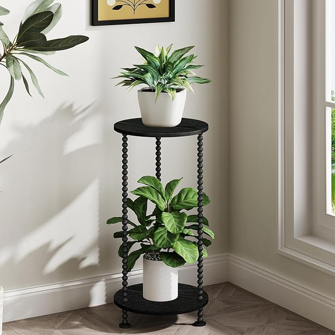 YINMIT Plant Stand Indoor, 2 Tier Small Plant Stand, 23" Tall Metal Spindle Poles Plant Stands, Corner Flower Pot Stand, Plant Tables Indoor, Planter Pot Holder for Balcony Garden Patio Living Room (Black)