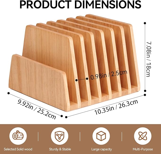 KIRIGEN Wooden Desk Mail Organizer, 7-Slot File Holder and Letter Sorter Wood Document Hlder for Mail, Folders, Bills, Papers, Home Office, Classroom, Countertop, No Assembly Natural 7KWJJ-NA