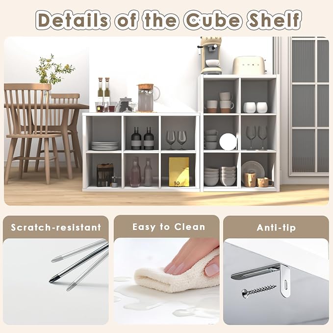 Endearing Limons【2026 Wooden Thick Border 6 Cube Shelf Storage Organizer with Anti-Tipping Kits + Reversible Open Back Bookcase (11 * 11 Unit Cell White)