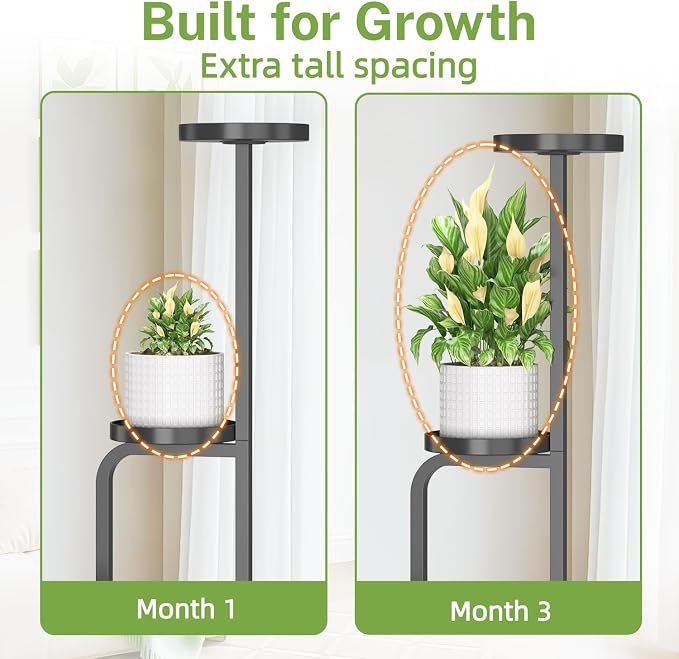 iDavosic.ly Tall Plant Stand Indoor, 4 Tier Corner Multiple Flower Holder Shelf with Metal Trays, Space Saving Display Rack for Living Room Balcony Patio Porch Outdoor | Black & Brown