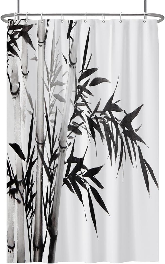 Baocicco Black White Bamboo Shower Curtain Chinese Ink Painting Plant Art Aesthetic Shower Curtains Decorative for Bathroom Waterproof Fabric Shower Curtain with Hooks 48x72 Inches