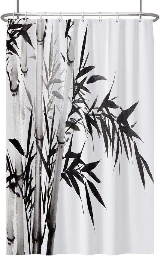 Baocicco Black White Bamboo Shower Curtain Chinese Ink Painting Plant Art Aesthetic Shower Curtains Decorative for Bathroom Waterproof Fabric Shower Curtain with Hooks 48x72 Inches