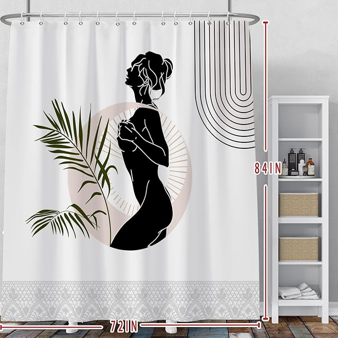 Baocicoo Black Abstract Woman Shower Curtain Boho Mid Century Minimalist Shower Curtain for Bathroom Hostel Hotel Cubicle Bathroom Decorations Waterproof Curtain for Bathroom with Hooks 72x84 Inches