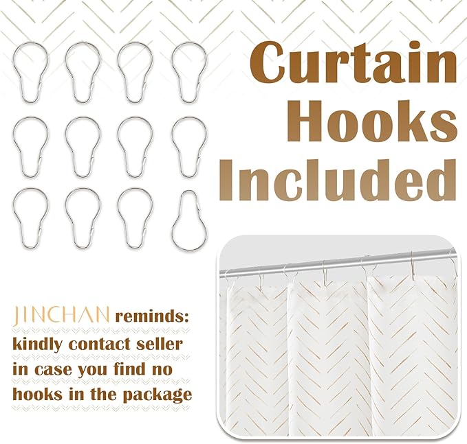 jinchan Extra Long Taupe and White Shower Curtain Inky Herringbone Chevron Zig Zag Waterproof Fabric Modern Farmhouse Shower Curtains for Bathroom with 12 Hooks 70x84 Inches