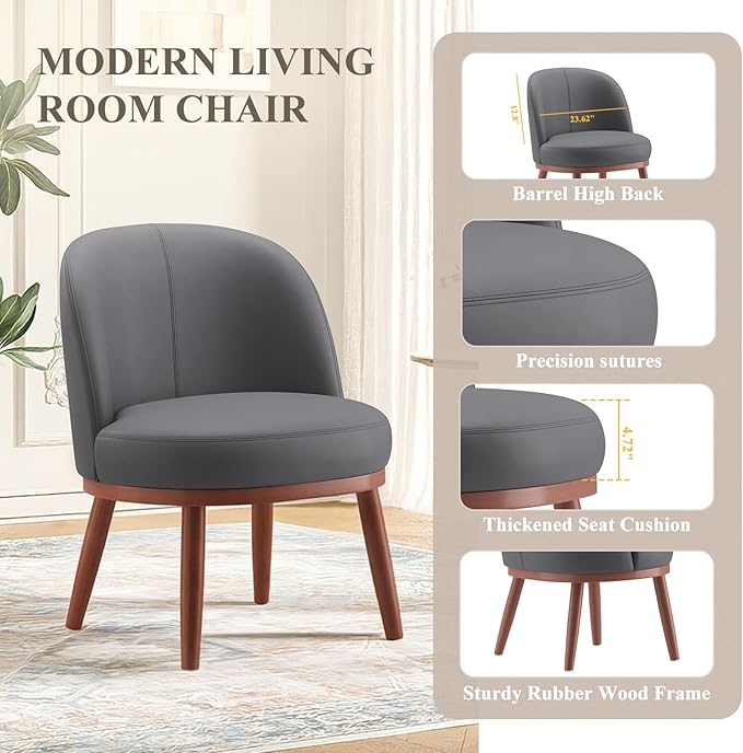 Accent Chair Mid-Century Modern Chair PU Leather Upholstered Armless Chair Set of 2, Suitable for Living Room, Bedroom, Balcony,Dark Gray