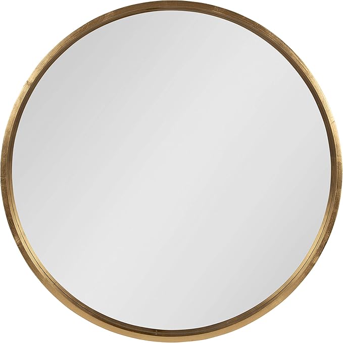 Kate and Laurel Travis Round Wood Wall Mirror, 31.5" Diameter, Gold, Modern Glam Wall Décor Accent