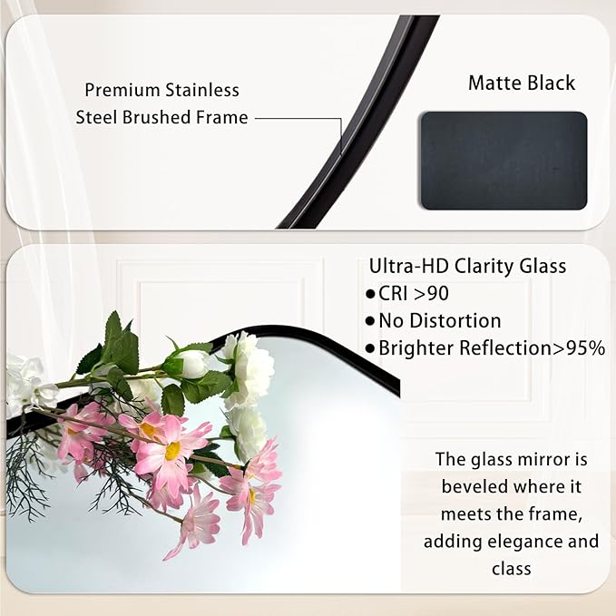 POZINO Vanity Beveled Mirror, 22"x30" Matte Black Rectangle Bathroom Mirror for Over Sink, Modern Irregular Shaped Decorative Mirrors for Bedroom Living Room Entryway Hallway Fireplace
