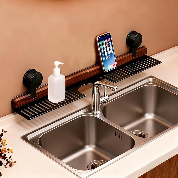 Bathroom Storage Shelves Floating,Modern Kitchen Organizer Faucet Shelf,No Mounted Shower Sink Caddy Organizers,Toothbrush soap Rack (Black, 16 inch)